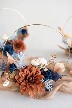 a close up of a flower crown on a table