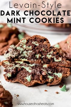 chocolate mint cookies stacked on top of each other with text overlay that reads leviinstyle dark chocolate mint cookies