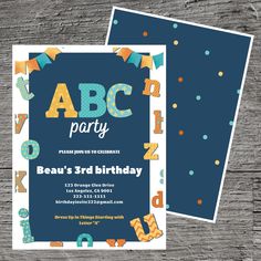 an image of a birthday party card with the letter abc and it's name