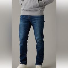 Brand New In Bag Smoke Free Home Rustic Blue Size: 32/34 Sporty Blue Straight Leg Jeans, Sporty Relaxed Fit Blue Jeans, Rustic Blue, Jeans Mens, Slim Straight Jeans, American Eagle Outfitters Jeans, Straight Jeans, Mens Pants, American Eagle Outfitters