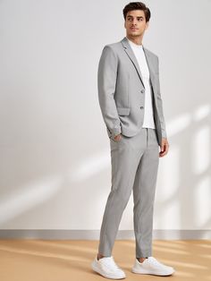 Grey Suit Man Outfit, Grey Wedding Guest Outfit Men, Grey Men Suit Outfit, Light Gray Blazer Men, Grey Casual Suit Men, Light Grey Suit Outfit Men, Men’s Grey Suit Outfit, Grey Costume Men, Light Grey Outfit Men