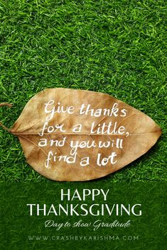 a leaf with the words give thanks for a little, and you will find a lot happy thanksgiving