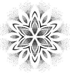 a black and white drawing of a snowflake on a white background with dots