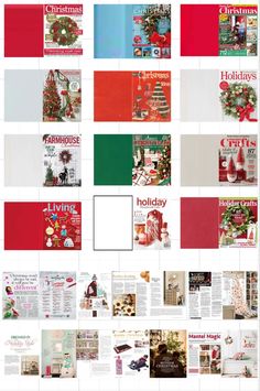 a large poster with many different pictures on it's side, including christmas trees and other holiday decorations