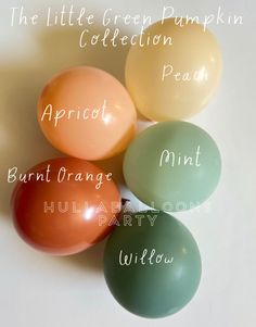 four different colored balloons sitting on top of each other with the words written below them