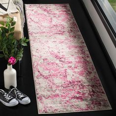 Contemporary decor style is superbly displayed in the voguish colors and smooth texture of the Skyler Rug Collection. Featuring a smart montage of patterns ranging from mod geometrics and dreamy abstracts to florals and classic medallions, Skyler turns familiar imagery into fashion-fabulous interior design. Safavieh Skyler Dumage 2 X 8 (ft) Pink/Ivory Indoor Distressed/Overdyed Industrial Runner Rug | SKY186N-28 Abstract Runner Rug, Office Area Rugs, Rugs Contemporary, Scatter Rugs, Gray Rug, Pink Ivory, Rug Pink, Pink And Gray, Transitional Rugs