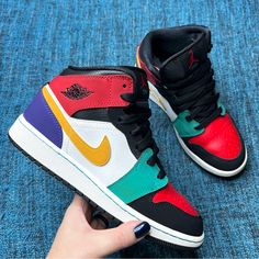 Brand: Nike Style: Jordan 1 Mid Bred Gs Sneakers Color: Multicolor White/University Red/Black/Turbo Green Size: Youth 5 = Women's 6.5 (These Are A Youth Size Listed As The Women's Equivalent Size) Condition: Good Pre-Owned Condition, Please Review Photos For Any Signs Of Wear. No Box. Inventory: 937212446 Leather Color Block Sneakers For Streetwear, Sporty Multicolor High-top Jordan Shoes, High-top Leather Sneakers With Color Block, Nike Multicolor High-top Sneakers With Rubber Sole, Multicolor High-top Skate Shoes With Contrast Sole, High-top Multicolor Skate Shoes With Contrast Sole, Multicolor Low-top Leather Basketball Shoes, Casual Multicolor Jordan Shoes For Sports, Multicolor Jordan Sports Shoes With Round Toe