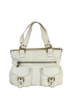 Current Boutique-Marc Jacobs - Limited Edition White Leather Tote Bag Leather Satchel With Buckle Closure And Double Handle, White Bags With Buckle Closure For Everyday Use, Leather Tote Satchel With Buckle Closure, White Shoulder Bag With Buckle Closure, Make Do And Mend, White Bag, Leather Tote Bag, White Leather, Leather Tote