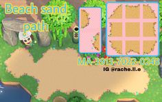 Animal crossing beach sand path Animal Crossing Sand Path Design, Acnh Sand Path Design, Sand Paths Acnh, Acnh Paths Designs Sand, Acnh Sand Path Code, Acnh Sand Path Design Codes, Sand Animal Crossing, Animal Crossing Sand Path, Acnh Sand Path