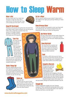 a poster with instructions on how to sleep warm in the winter and keep warm inside