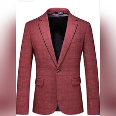 Mens Kudoro Slim Fit Sports Jacket New With Tags Size M Plaid Burgundy Pit To Pit (Laying Flat) 20.5 Inches All Sales Are Final. Red Long Sleeve Sport Coat For Business, Red Business Sport Coat, Casual Red Blazer For Business, Red Business Sport Coat With Pockets, Red Casual Business Blazer, Red Long Sleeve Business Sport Coat, Sports Jacket, Sport Coat, Blazer Suit