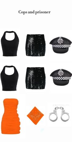 an image of cops and prisoner outfits in black, orange, and white colors