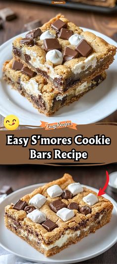 easy s'mores cookie bars recipe on a white plate