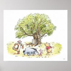 winnie the pooh and friends under a tree