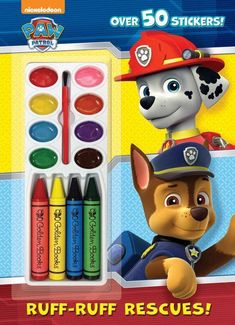 the paw patrol coloring book with markers and crayons for kids to color on