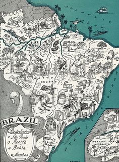 an old map of brazil with the capital and major cities