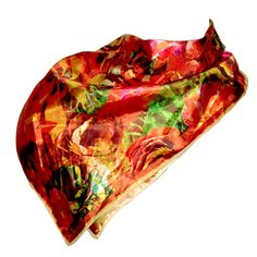 a red, yellow and green flowered scarf on a white background with clipping for text