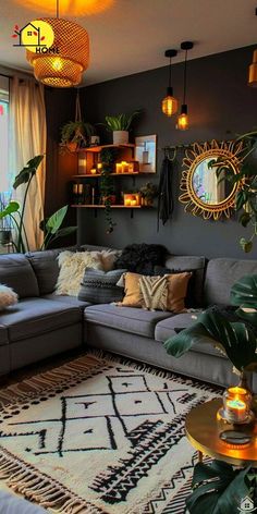 a living room filled with furniture and lots of plants