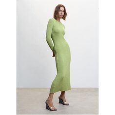 Thick knitted fabric, Rib knit fabric, Long design, Tailored design, Rounded neck, Long sleeve, Unclosed, Plus Size Available Ribbed Long Dress, Green Knit Dress, Rib Knit Fabric, Tailored Design, Long Jumpsuits, Wedding Guest Dress Summer, Long Sleeve Midi, Women Long Dresses, Long Sleeve Midi Dress