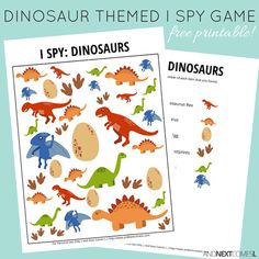 dinosaur themed i spy game with free printables to help kids learn how to use the