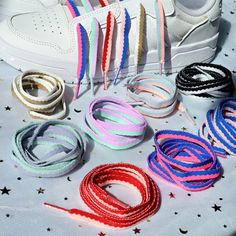 "High-quality SOFT two-colored shoelaces! 39\" 46\" Perfect laces for Nike Air Force." Colored Laces Shoes, Customized Sneakers, Sneaker Ball, Colorful Sneakers, Mixed Colors, Outfits Ideas, Shoe Brands, Nike Air Force, Glow In The Dark