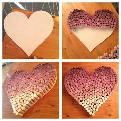 the heart is made out of wine corks and then cut into smaller pieces to make it