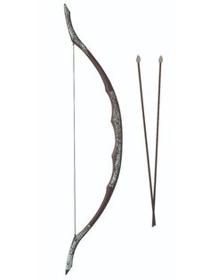 the bow and arrow are on display against a white background