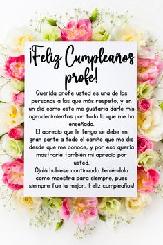 a sign with flowers surrounding it that says feliz cumpleanos pack