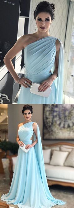 Vestidos festa Chiffon Prom Dress With Sweep Train, One-shoulder Chiffon Evening Dress For Wedding, Chiffon Wedding Dress With Sweep Train For Prom Season, Wedding Chiffon Dress With Sweep Train For Prom Season, Prom Dresses Aline, Ruffle Prom Dress, One Shoulder Prom Dress, Fashion Diary, Senior Prom Dresses