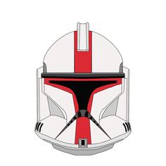 the helmet of boba fett from star wars is shown in red and white