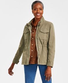 Style & Co Women's Twill Jacket, Created for Macy's - Macy's Trendy Cotton Outerwear For Casual Gatherings, Trendy Cotton Outerwear For Casual Wear, Fall Utility Jacket With Cargo Pockets For Everyday, Trendy Fall Outerwear For Casual Gatherings, Casual Fitted Outerwear With Cargo Pockets, Fitted Casual Outerwear With Cargo Pockets, Casual Cotton Cargo Style Outerwear, Casual Relaxed Fit Cargo Style Outerwear, Fall Utility Jacket With Patch Pockets