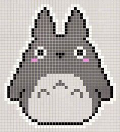 a cross stitch pattern with a totoro in grey and black, on a white background