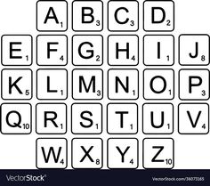 the letters and numbers are shown in black and white, as well as an uppercase