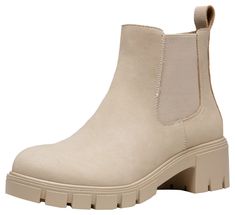 PRICES MAY VARY. The Chelsea boots for women is made of synthetic leather material which is delicate and rich in gloss. Slip on design with good quality elastic band on both sides of the shoe for easy on and off. Soft lining makes walking more comfortable, even if you go shopping for a long time. It can match with different types of clothes,stylish for any occasion. .Heel measures approximately 2.24". beige ankle boots women beige boots for women women's ankle boots & booties beige short boots f Casual Beige Chelsea Boots Ankle-high, Casual Ankle-high Beige Chelsea Boots, Chic Beige Boots With 4-inch Heel, Elegant Beige Boots With 4-inch Heel, Beige Chelsea Boots, Boots For Women Ankle, Beige Boots With Lug Sole, Medium Width, Beige Ankle Boots, Low Heel Booties