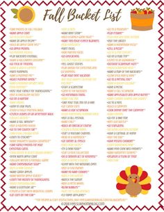 a printable fall bucket list with turkeys and other things to do on it