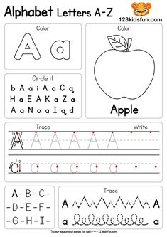 the alphabet worksheet for children to learn how to write and draw an apple