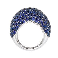 Product Details 9.60 carats Round Blue Sapphires Ring set in 18K White and Black Gold Shipping & Returns Please enjoy complimentary shipping and returns on all orders. For more information, please visit our FAQ page. Disclaimer Please note: all carat weight is approximate and may vary slightly. Colors may appear different in person due to different monitors Round Blue Sapphire Ring, Yellow Diamond Necklace, White Diamond Necklace, White Diamond Earrings, Yellow Diamond Rings, White Gold Sapphire, Diamond Jewelry Necklace, Dome Ring, Bridal Engagement Rings