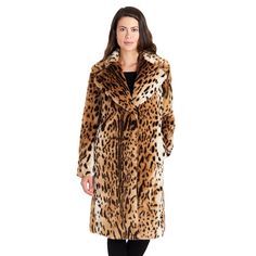 Lavish style is yours with this women's faux-fur leopard print coat from Fleet Street. Lavish style is yours with this women's faux-fur leopard print coat from Fleet Street. Long sleeves Faux-fur fabric construction 2 exterior pockets Front snap closure Oversized lapel 2 interior pocketsFIT & SIZING Designed to hit just below the knees 40-in. approximate length from center back to hem HeavyweightFABRIC & CARE Imported Lining: polyester Dry clean Shell: acrylic, polyester Size: Medium. Ge Brown Coat Women, How To Have Style, Leopard Jacket, Leopard Print Coat, Fleet Street, Leopard Print Jacket, Print Coat, Brown Coat, Faux Fur Jacket