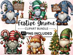 festive gnomes clipart bundle for christmas and new year's evers