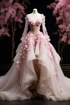 Cherry Blossom inspired gown Colorful Wedding Dress, Floral Ball Gown, Flower Gown, Cherry Blossom Dress, Beautiful Ball, Dress Business, Fantasy Dresses