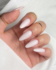 Elegant White Nails Acrylic, Long Oval White Nails, Long Milky White Almond Nails, Spring Acrylic Nails Almond Shape, Milky White Nails Acrylic Almond Long, Almond Full Set Nails, Clear White Nail Designs, Milky Nails Almond Shape, Almond Acrylic Nails Milky White