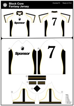 the black and white soccer jersey is shown in three different sizes, with numbers on each side