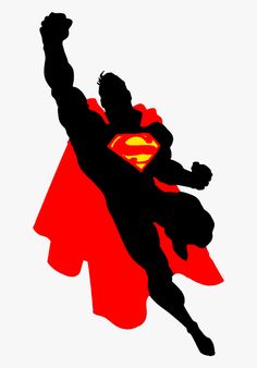 the silhouette of a man in a superman suit flying through the air with his arms up