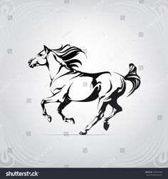 black and white silhouette of a running horse on a light background with an ornament