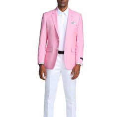 Notch Lapel Fit: Slim Fit Suit Button: 2- Front Button Suit Pattern: Solid Jacket Pocket: Flap Pocket Chest Pocket: 1- Chest Pocket Suit Stitching: Interior Pic-Stitching Semi-formal Sport Coat With Button Closure For Spring, Semi-formal Spring Sport Coat With Button Closure, Classic Pink Blazer With Hidden Button Closure, Classic Pink Blazer With Hidden Buttons, Spring Suits With Button Closure And Flat Front, Classic Pink Single Breasted Blazer, Classic Pink Single-breasted Blazer, Spring Suits With Flat Front And Buttons, Classic Pink Blazer With Button Closure