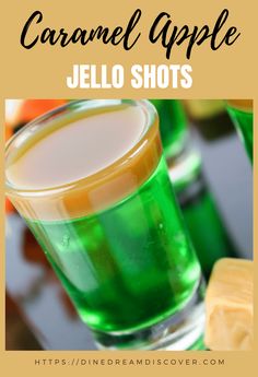 caramel apple jello shots with text overlay that reads caramel apple jello shots