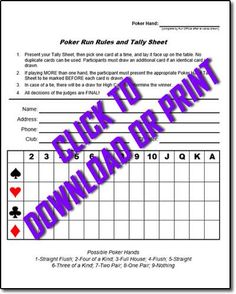 the poker rules and tally sheet is shown in purple text, which reads'check to play