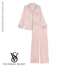 New! Victoria's Secret Satin Long Pajama Set Color: Pink Iconic Stripe Size: Medium Inseam: Regular 31" Now Entering Sleep Mode. Wind Down In This Satin Pant And Matching Long-Sleeve Top With A Chest Pocket, Notch Collar, And Decorative Piping. Includes Top And Bottom Easy Fit Long-Sleeve, Button-Front Top Hits Below Hips Chest Pocket With Embroidered Logo Pants With Drawstring Waist Machine Wash Composition: 100% Polyester Exclusive Of Decoration +Product Description As Shown At Victoriassecret.Com. #Melissamichel #Victoriassecret #Loungewear #Satinpajamas #Sexy #Comfy Victoria's Secret Pajama Set, Victoria Secret Pink Striped Pajamas, Vs Satin Pajamas, Vs Pajamas Set, Victoria's Secret Pyjamas, Victoria's Secret Pjs, Vs Pajama Set, Victoria's Secret Pajama, Victoria Secret Matching Set