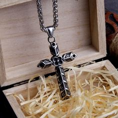 Stainless Steel Vintage Cross Pendant Necklace for Women & Men Jewellery Accessories, Big Crucifix Aesthetic Design.  It comes in wooden box. It could be the faith cross Medieval image- the coolest necklace gift. Style: Cross Pendant  Cross Size: 34*63mm (with Clasp Hole Size: 4.5mm)  Chain Length: 50 cm. Colour:  Photo Colour Metal: Stainless Steel Never Fade Packing: Products Stainless steel Chain + Black Jewellery Bag + Wooden Box. Note:  This Necklace is including a pendant, a stainless steel keel chain and wooden box. All made by stainless steel, never fades and no harm for the body. For any question, please contact us directly and we will assist you.  - - - - - Tags: Cross Pendant for Women Men Jewellery Accessories Big Crucifix Aesthetic Designed Beautiful Religious Gift for Her Him