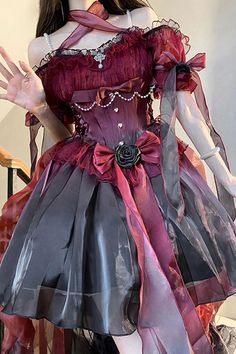 Black/Blue Print Ruffle Bowknot Gothic Princess Lolita Jsk Dress – LolitaInside Red Gothic Dress Short, Off The Shoulder Dress Drawing, Black And Red Rose Dress, Blue And Red Clothes, Pretty Dresses Purple, Gothic Tea Party Outfit, Cute Frilly Dresses, Gothic Nightgown, Vampire Dresses